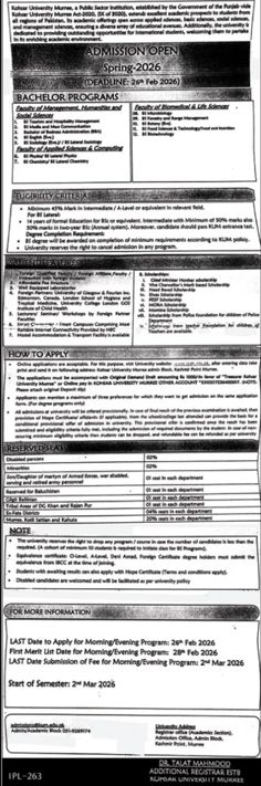 Admission notice for Kohsar University Murree